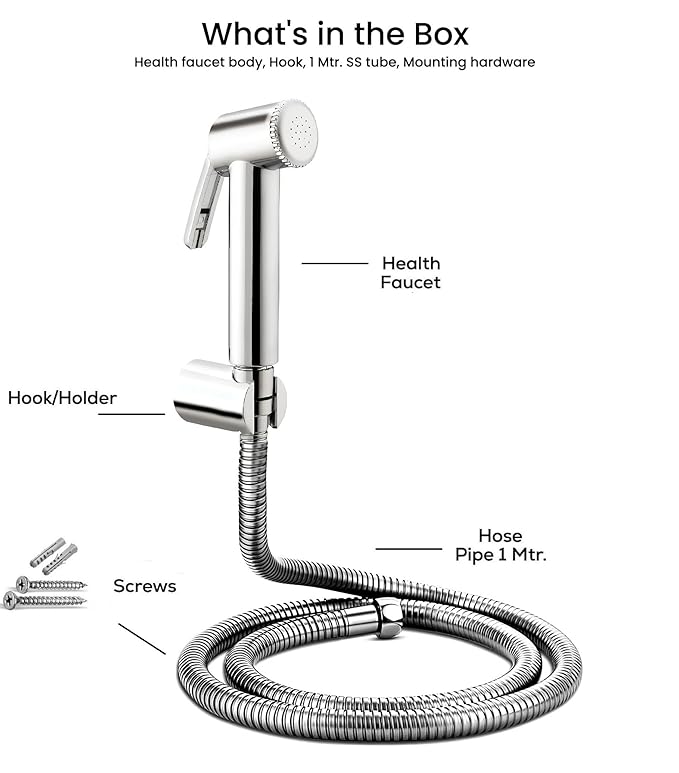 ABS Health Faucet with 1 Mtr Hose Pipe & Wall Hook, Toilet Bidet Sprayer Set, Faucet for Toilet, Jet Spray for Toilet, Health Faucet Set, Toilet Shower Health Faucet Set, Chrome