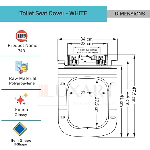 Toilet Seat Cover 44L x 34W CM| Western Commode Squaricle Seat Cover | Soft Close Technology Heavy Quality Commode Lid With Installation Kit | Plastic Toilet Cover For Bathroom, Commercial Use