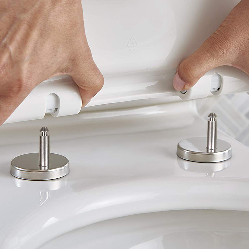 Stainless Steel SS Toilet Seat Cover Hinges, Quick Release Toilet Seat Hinges, Top Fixing Toilet Seat Cover Reparing Screw Set Round Type With Rubber Bush and Screw, White