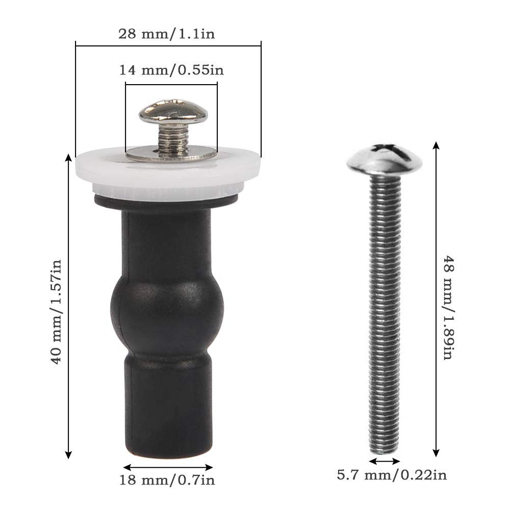 Stainless Steel SS Toilet Seat Cover Hinges, Quick Release Toilet Seat Hinges, Top Fixing Toilet Seat Cover Reparing Screw Set Round Type With Rubber Bush and Screw, White