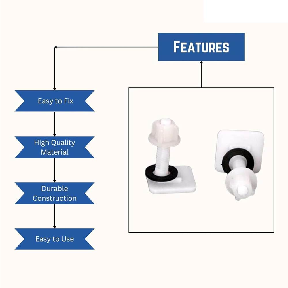 Toilet Seat Cover Hinges – CERA Type | Round Square Short Clamp for Western Toilets | PVC Plastic, Rust-Free | Easy Replacement | White | 1 Pair