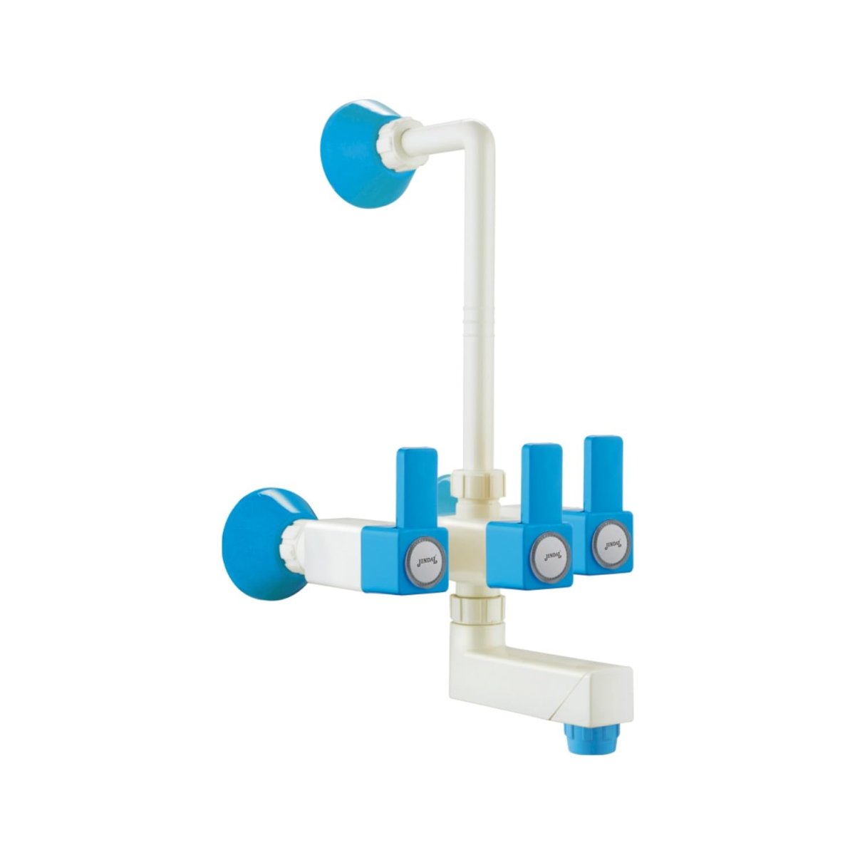 PTMT Telephonic Wall Mixer Tap with L Bend and with Flange/Wall Mixer for Over Head Shower/Wall Mixer for Bathroom and Kitchen/Tonti/Tap/Plastic/Glossy Finish/Blue