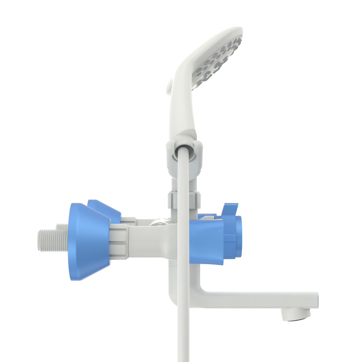 PTMT Square Telephonic Wall Mixer | Telephonic with Crutch (White-Blue-Dual) | Wall Mixer Faucet (Wall Mount