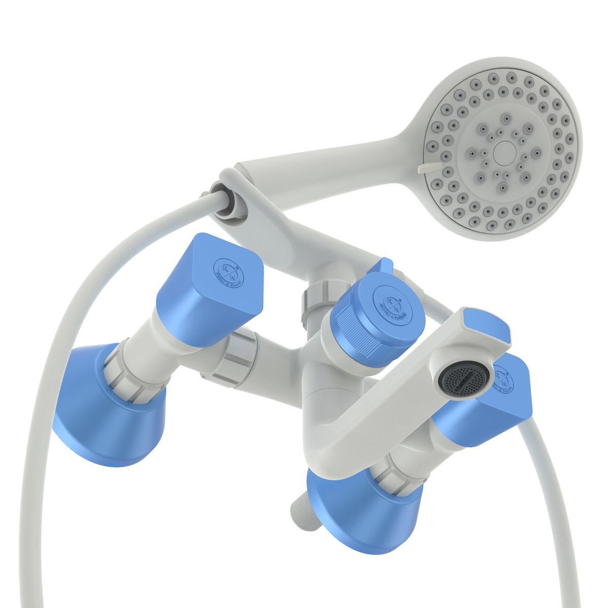 PTMT Square Telephonic Wall Mixer | Telephonic with Crutch (White-Blue-Dual) | Wall Mixer Faucet (Wall Mount