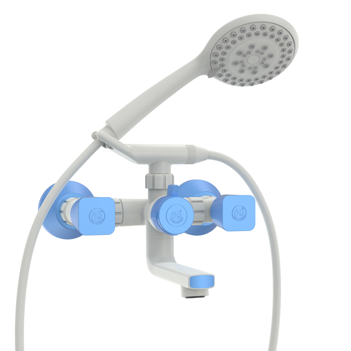 PTMT Square Telephonic Wall Mixer | Telephonic with Crutch (White-Blue-Dual) | Wall Mixer Faucet (Wall Mount