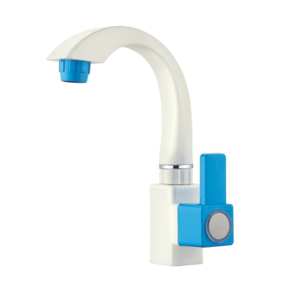 PTMT Square Swan Neck, Table Mounted (White Chrome Dual) Swan Neck Pillar Tap (Deck Mount Installation)