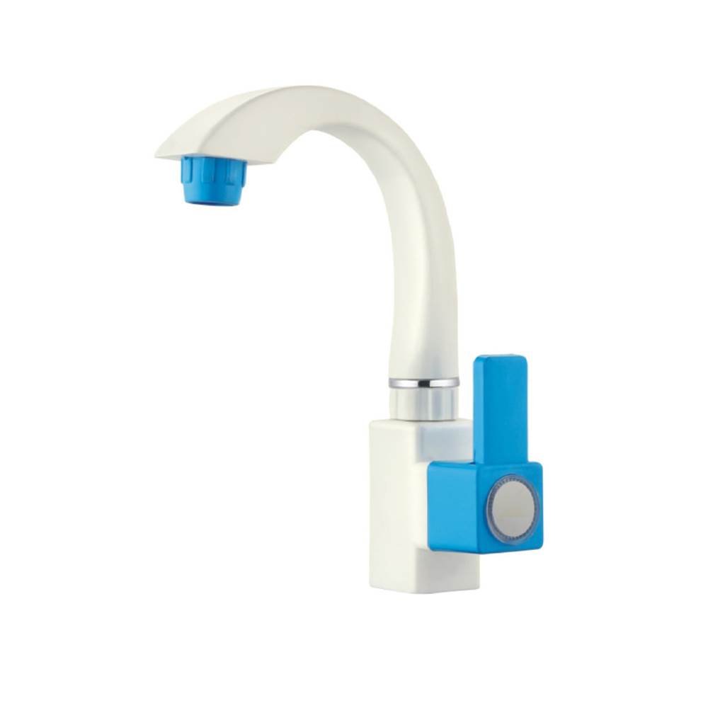 PTMT Square Swan Neck, Table Mounted (White Chrome Dual) Swan Neck Pillar Tap (Deck Mount Installation)