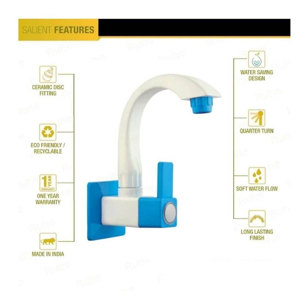 PTMT Sink Cock Wall Mounted Plastic Water Tap for Kitchen and Wash Basin Rust Free Faucet with Tools Included 30 cm Blue Sink Cock Tap for Easy Installation and Use