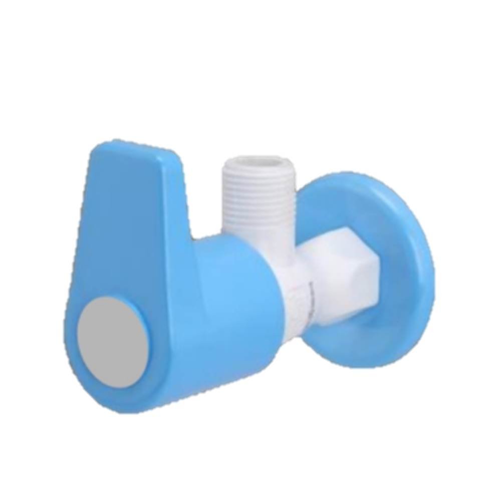 Plastic Angle Cock with Ceramic Spindle | Wall Mount Stop Valve Tap with Flange & Teflon Tape | Leakproof Bathroom & Kitchen Water Tap (White & Blue)