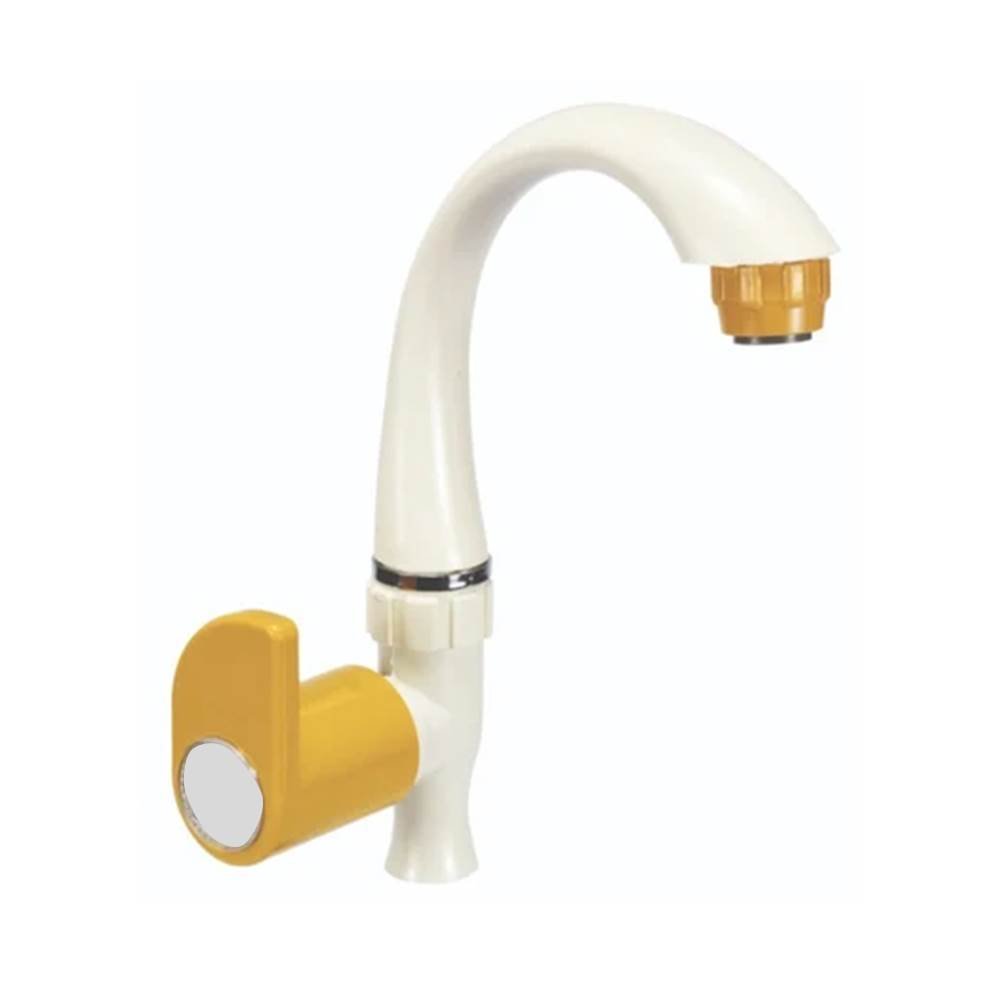 PTMT PVC Mounted Wash Basin Swan Neck Polished Tap with Foam Flow (Ivory, Standard)