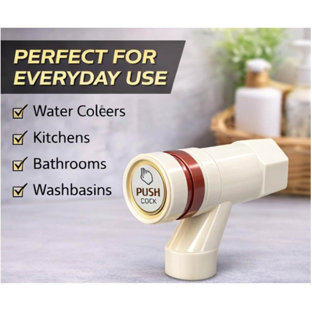 PVC Push Cock Tap with Female Thread for Water Cooler, Kitchen & Bathroom | Durable Leak-Resistant Plastic Faucet | Easy Install, Lightweight & Rust-Free | Ivory