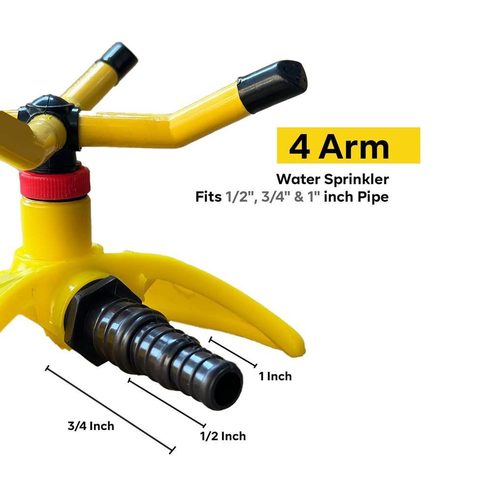 Sprinkler for Garden, 4 arm Sprinkler with 360 Degree Rotation, Dispenses The Water evenly, fits 1/2", 3/4" & 1" inch Pipe, Water Sprinkler