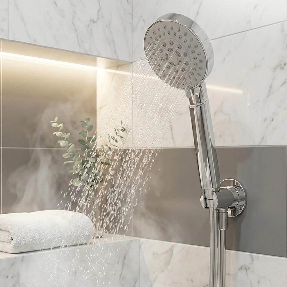 Round Hand Shower with Head and Hose 15 CM Shower for Soft Water Flow White Brass Bathroom Shower with Controlled Pressure Wall Mounted Hand Shower Fixture for Easy Installation