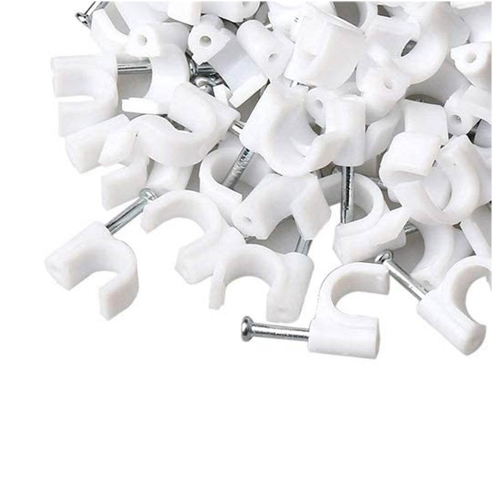 Single Nail Pipe Cable Clip Wire Fastener, Circle Cable Clips with Metal Nails, Cord Tie Holder Clamp Cable Protector -(50Pcs White)